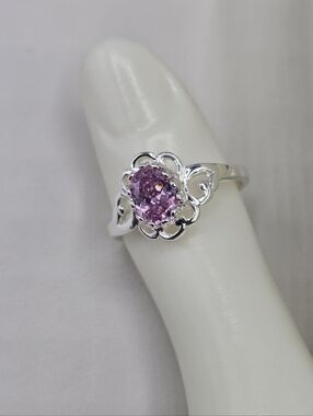 Swarovski Crystal Elements Silver Ring Pink Oval Size 8.75 Bridal Prom